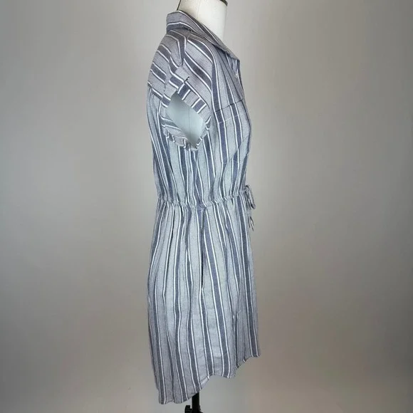 Japna Blue/White Striped Cotton Shirt Dress Size Medium Pockets Vacation Beach - Picture 2 of 7